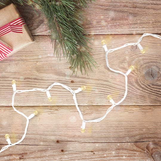 50ct. Warm White LED G12 Berry Mini Christmas String Lights with White Wire